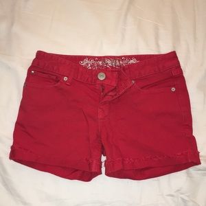 Red denim shorts Express
